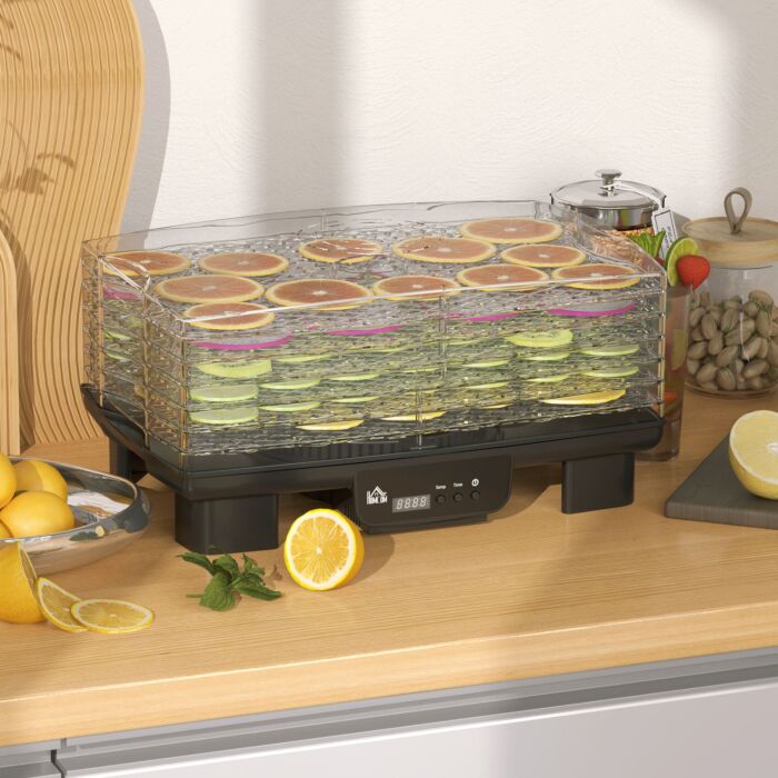 Homcom 6 Tray Food Dehydrator, 550w Food Dryer Machine With Adjustable Temperature, 48h Timer, For Drying Fruit, Meat, Vegetable, Jerky And Pet Treat, Black