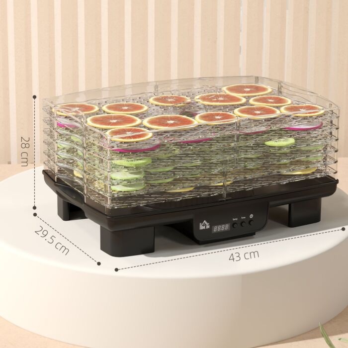 Homcom 6 Tray Food Dehydrator, 550w Food Dryer Machine With Adjustable Temperature, 48h Timer, For Drying Fruit, Meat, Vegetable, Jerky And Pet Treat, Black