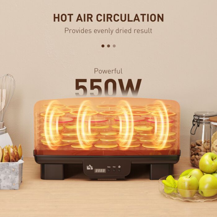Homcom 6 Tray Food Dehydrator, 550w Food Dryer Machine With Adjustable Temperature, 48h Timer, For Drying Fruit, Meat, Vegetable, Jerky And Pet Treat, Black