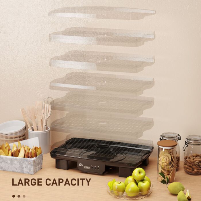 Homcom 6 Tray Food Dehydrator, 550w Food Dryer Machine With Adjustable Temperature, 48h Timer, For Drying Fruit, Meat, Vegetable, Jerky And Pet Treat, Black