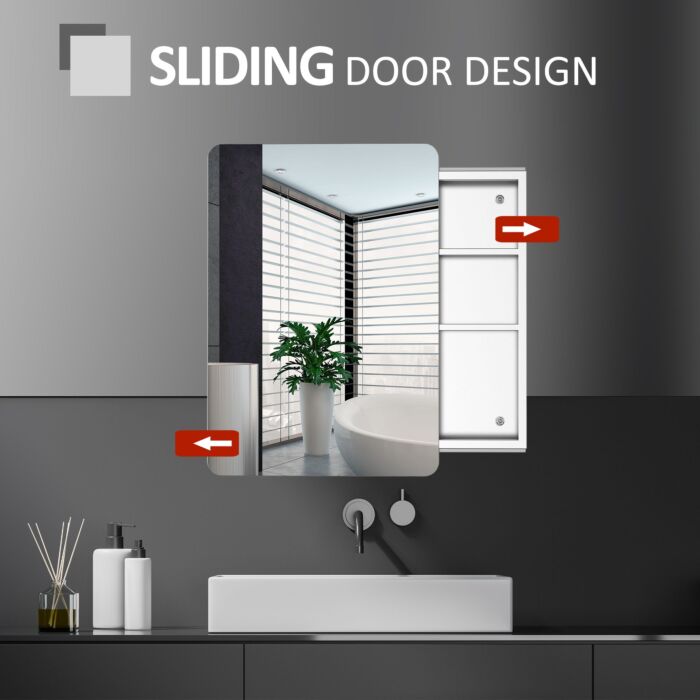 Kleankin On-wall Mounted Bathroom Storage Cabinet W/sliding Mirror Door 3 Shelves Stainless Steel Frame