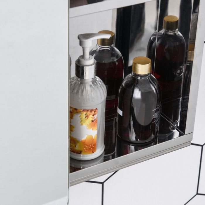 Kleankin On-wall Mounted Bathroom Storage Cabinet W/sliding Mirror Door 3 Shelves Stainless Steel Frame