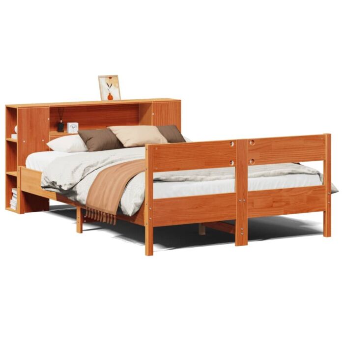 Vidaxl Bookcase Bed Without Mattress Wax Brown 140x190cm Solid Wood Pine