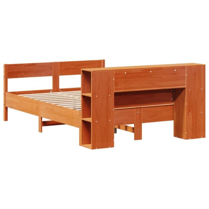 Vidaxl Bookcase Bed Without Mattress Wax Brown 140x190cm Solid Wood Pine