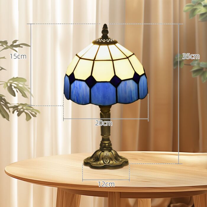 Homcom Handmade Stained Glass Table Lamp, Antique Bedside Lamp, Home, Nightstand, Decorative Night Light, Blue