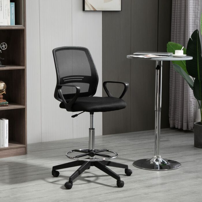 Vinsetto Ergonomic Mesh Back Drafting Chair Tall Office Chair With Adjustable Height And Footrest 360° Swivel