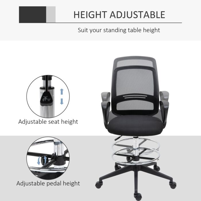 Vinsetto Ergonomic Mesh Back Drafting Chair Tall Office Chair With Adjustable Height And Footrest 360° Swivel