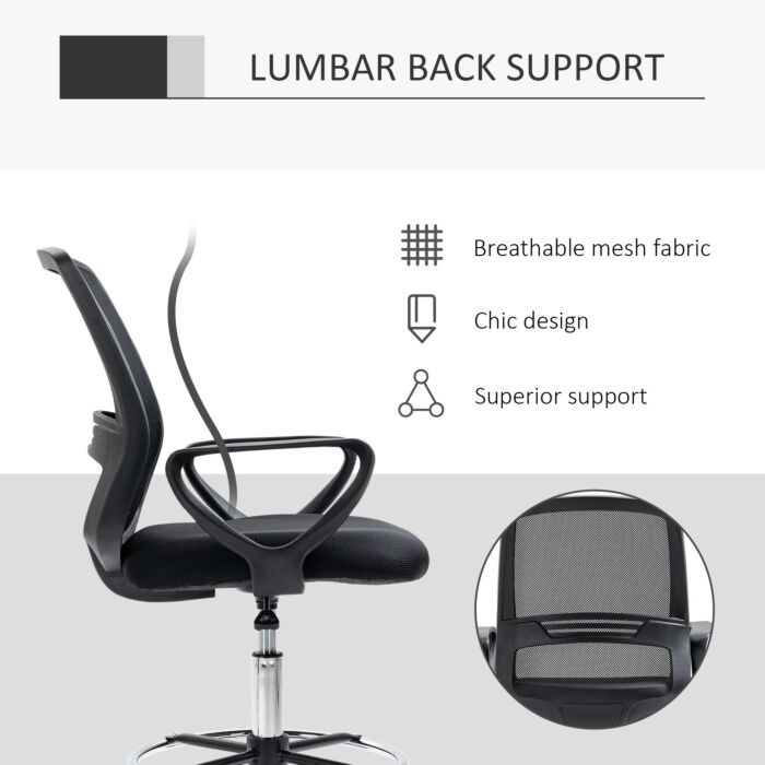 Vinsetto Ergonomic Mesh Back Drafting Chair Tall Office Chair With Adjustable Height And Footrest 360° Swivel