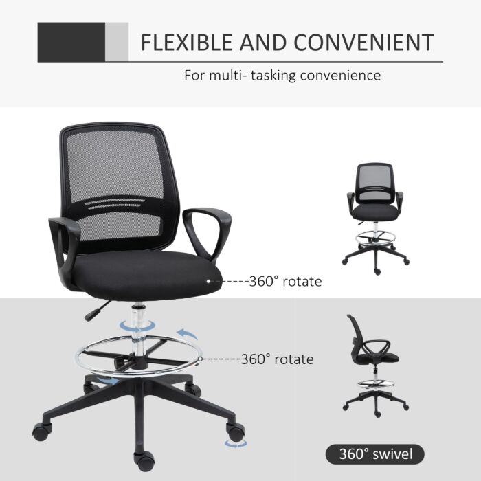 Vinsetto Ergonomic Mesh Back Drafting Chair Tall Office Chair With Adjustable Height And Footrest 360° Swivel