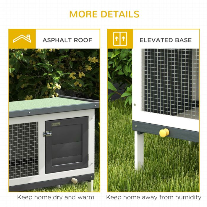 Pawhut Wooden Pet House Rabbit Hutch Bunny Cage Small Animal Habitat With Dropping Tray Lockable Door Openable Water-resistant Asphalt Roof, Black