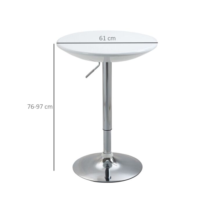 Homcom Modern Round Bar Table Adjustable Height Home Pub Bistro Desk Swivel Painted Top With Silver Steel Leg And Base, White