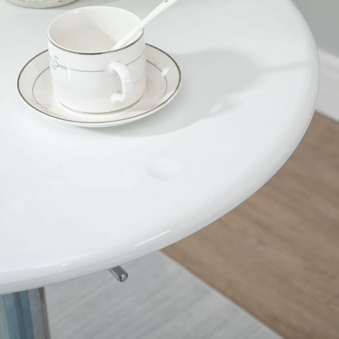 Homcom Modern Round Bar Table Adjustable Height Home Pub Bistro Desk Swivel Painted Top With Silver Steel Leg And Base, White
