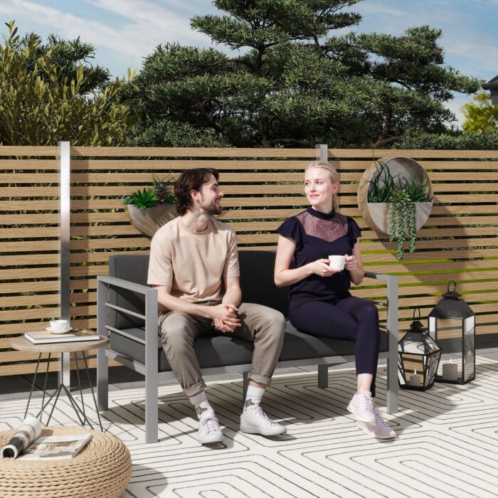 Outsunny Two-seater Aluminium Garden Sofa - Grey
