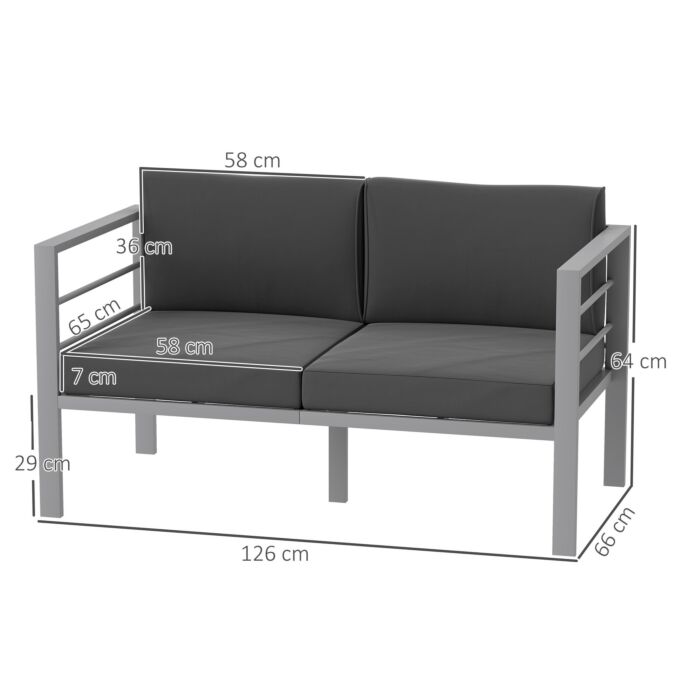 Outsunny Two-seater Aluminium Garden Sofa - Grey