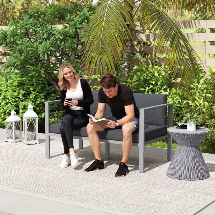 Outsunny Two-seater Aluminium Garden Sofa - Grey