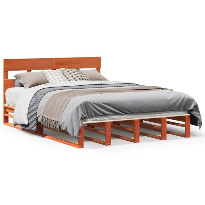 Vidaxl Bed Frame Without Mattress Wax Brown 135x190 Cm Double Solid Wood Pine