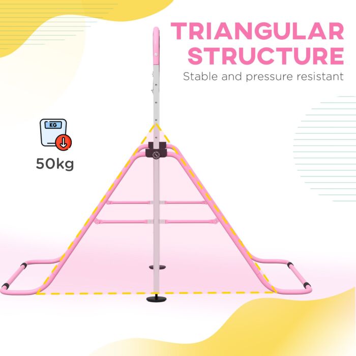 Homcom Adjustable Height, Foldable Kids Gymnastics Bar W/ Non-slip Mats, For 3+ Years, Pink