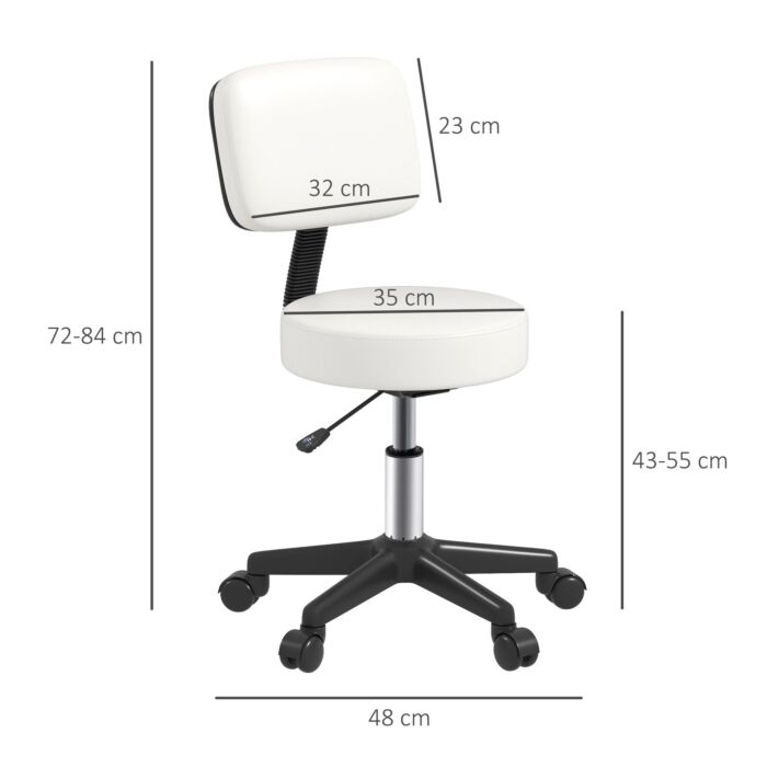Homcom Beautician's Swivel Salon Chair W/ Padded Seat Back 5 Wheels Adjustable Height Salon Hairdressers Tattoo Spa Rolling Cushion Professional White