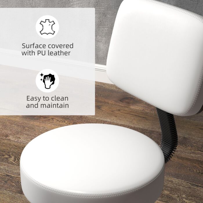 Homcom Beautician's Swivel Salon Chair W/ Padded Seat Back 5 Wheels Adjustable Height Salon Hairdressers Tattoo Spa Rolling Cushion Professional White
