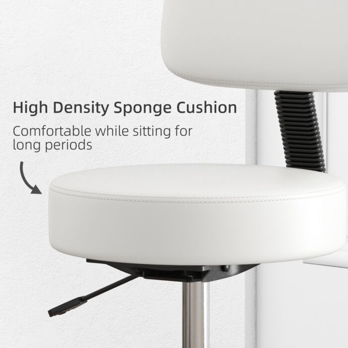Homcom Beautician's Swivel Salon Chair W/ Padded Seat Back 5 Wheels Adjustable Height Salon Hairdressers Tattoo Spa Rolling Cushion Professional White