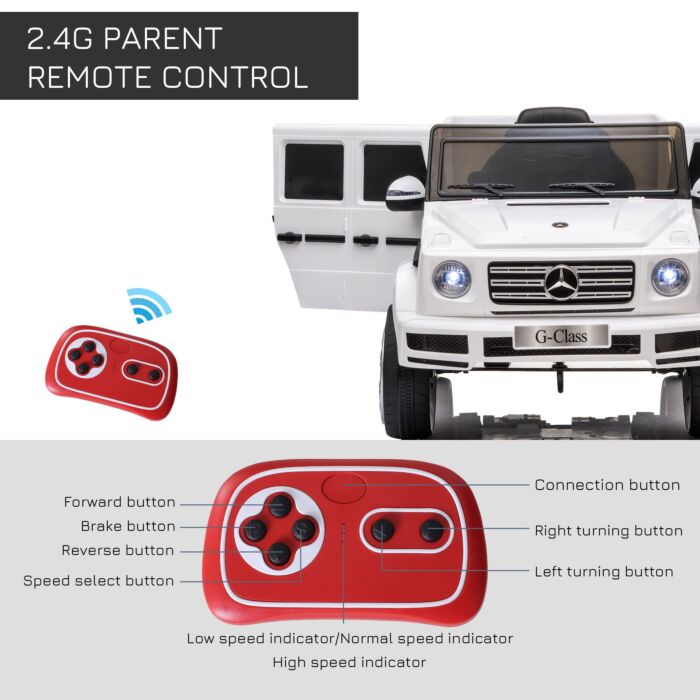 Homcom Compatible 12v Battery-powered Kids Electric Ride On Car Mercedes Benz G500 Toy With Parental Remote Control Music Lights