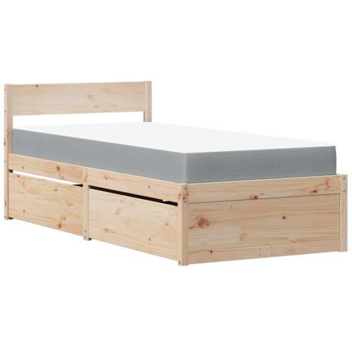 Vidaxl Bed With Drawers And Mattress 90x190 Cm Single Solid Wood Pine