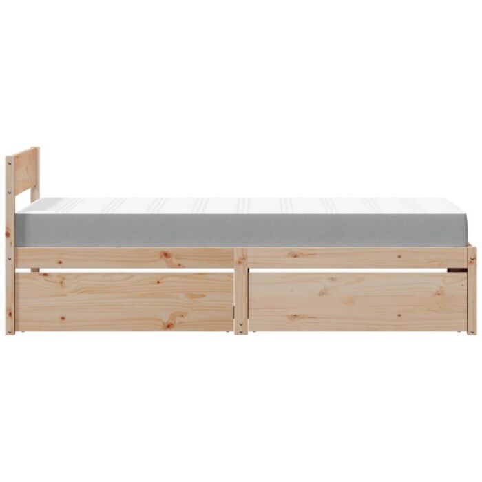 Vidaxl Bed With Drawers And Mattress 90x190 Cm Single Solid Wood Pine