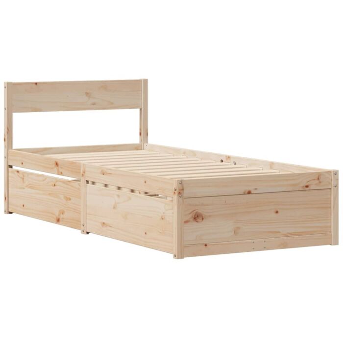 Vidaxl Bed With Drawers And Mattress 90x190 Cm Single Solid Wood Pine