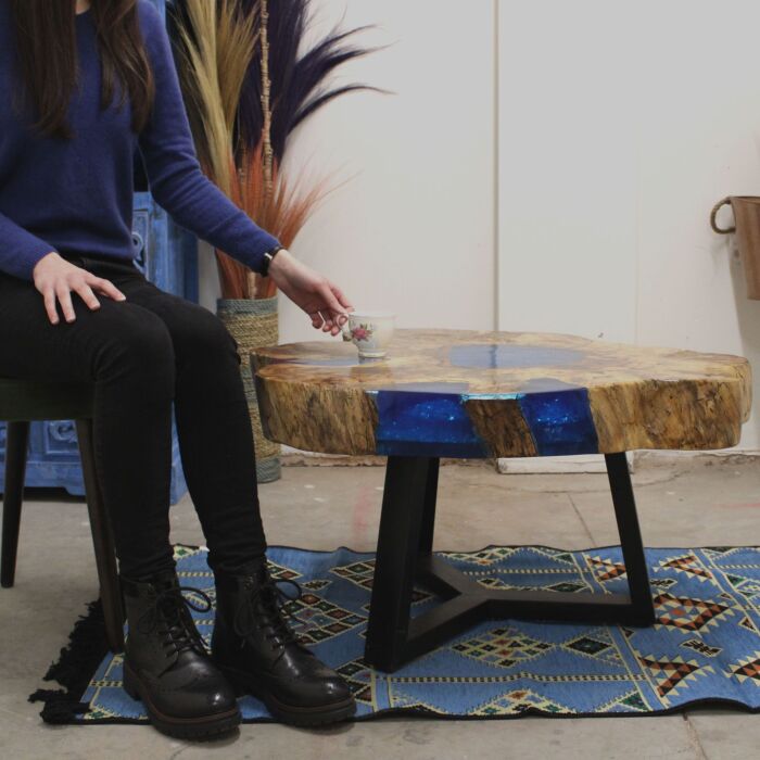 Tamarind And Resin Coffee Table - Sky Blue
