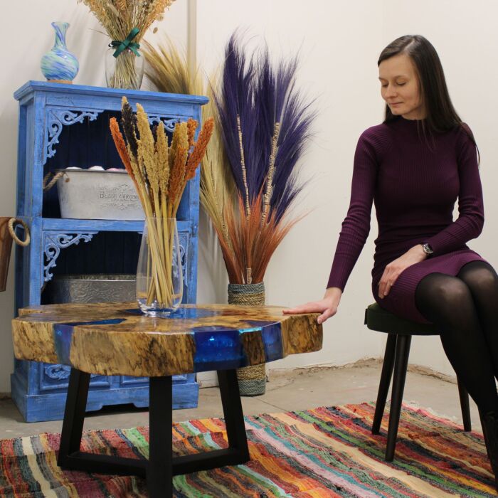 Tamarind And Resin Coffee Table - Sky Blue