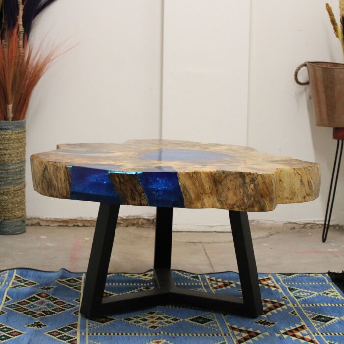 Tamarind And Resin Coffee Table - Sky Blue