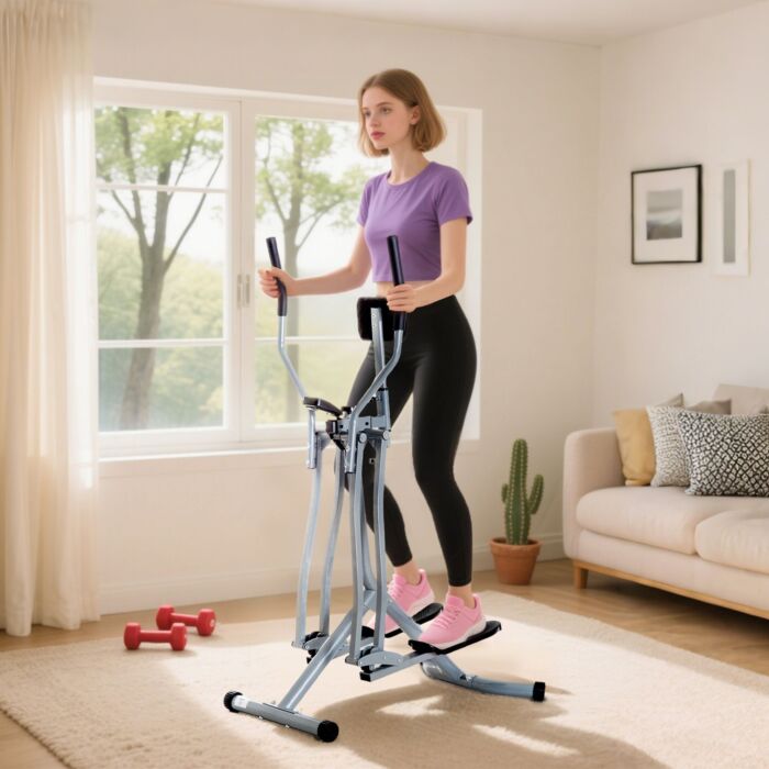 Homcom Cross Trainer Elliptical Machine Air Walker With Lcd For Home Gym, Silver And Black