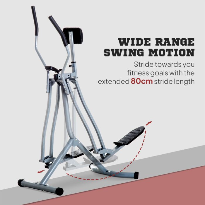 Homcom Cross Trainer Elliptical Machine Air Walker With Lcd For Home Gym, Silver And Black