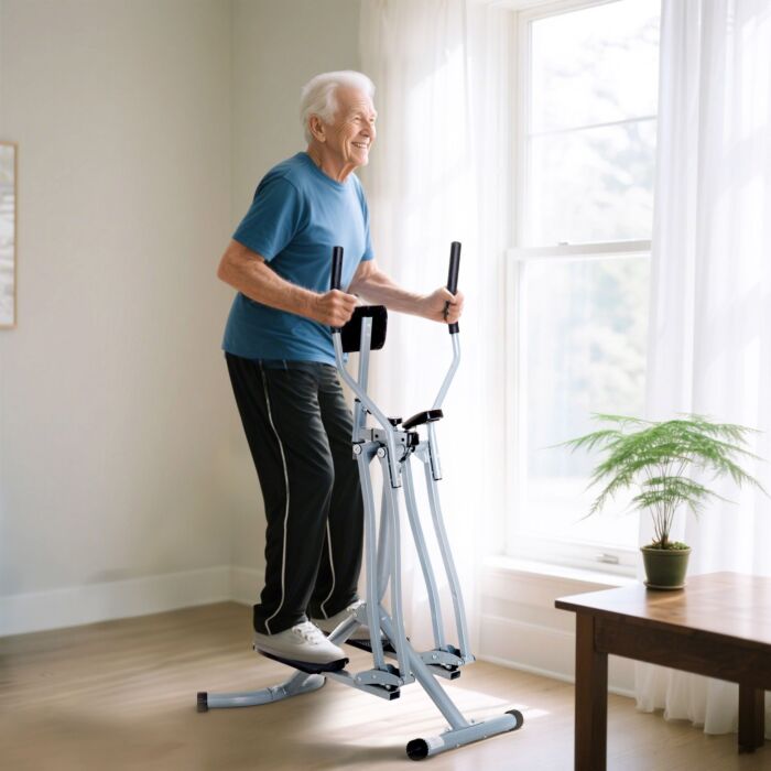 Homcom Cross Trainer Elliptical Machine Air Walker With Lcd For Home Gym, Silver And Black