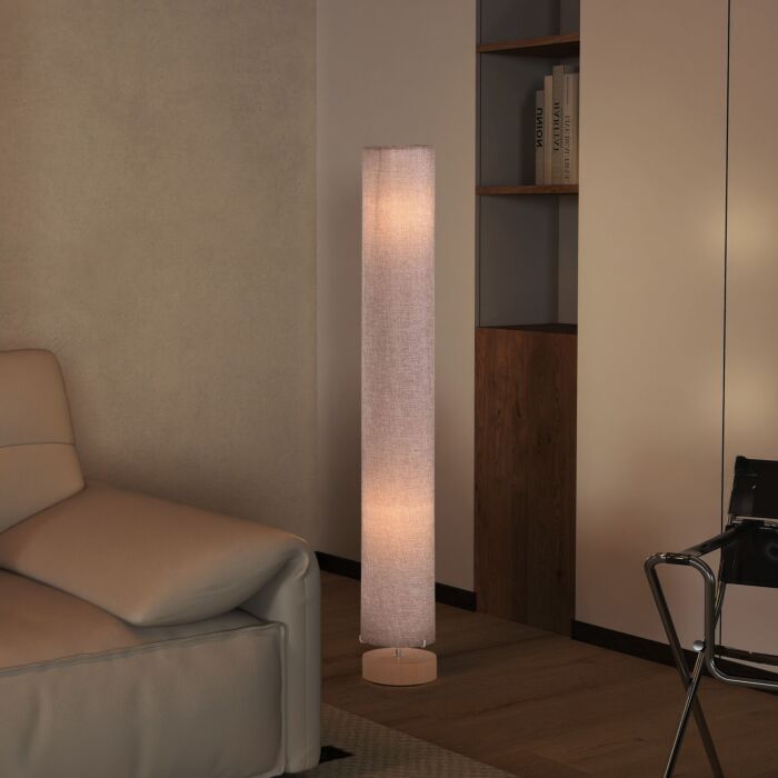 Homcom 120h Cm Wooden Base Fabric Floor Lamp With Linen Fabric, Grey