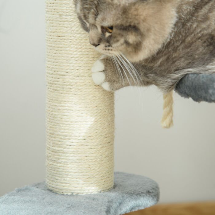Pawhut 65 Cm Cat Tree Kitty Scratcher Kitten Activity Center Scratching Post Playhouse 2 Perch W/hanging Sisal Rope Grey