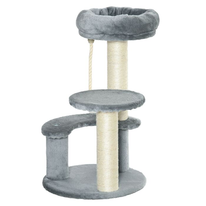 Pawhut 65 Cm Cat Tree Kitty Scratcher Kitten Activity Center Scratching Post Playhouse 2 Perch W/hanging Sisal Rope Grey