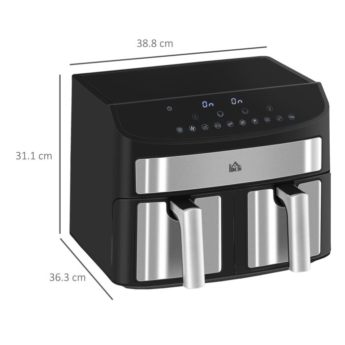 Homcom Dual Zone Air Fryer, 10-in-1 8l With Sync Cook & Sync Finish, 60-minute Timer For Oil Free & Low Fat Cooking, 2400w