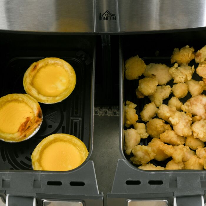 Homcom Dual Zone Air Fryer, 10-in-1 8l With Sync Cook & Sync Finish, 60-minute Timer For Oil Free & Low Fat Cooking, 2400w