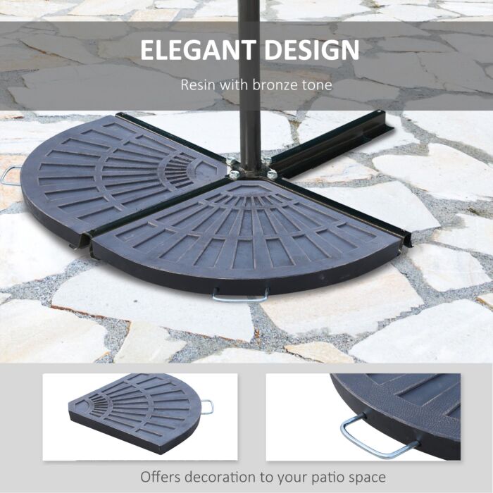 Outsunny 2pc Flabelliform Parasol Base Resin Umbrella Stand Weights For Cantilever Parasol With Handles, Bronze