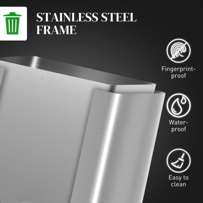 Homcom 3 X 15l Pedal Bin, Steel Triple Kitchen Bin With Soft Close Lid, Removable Inner Buckets, Fingerprint-proof, Silver