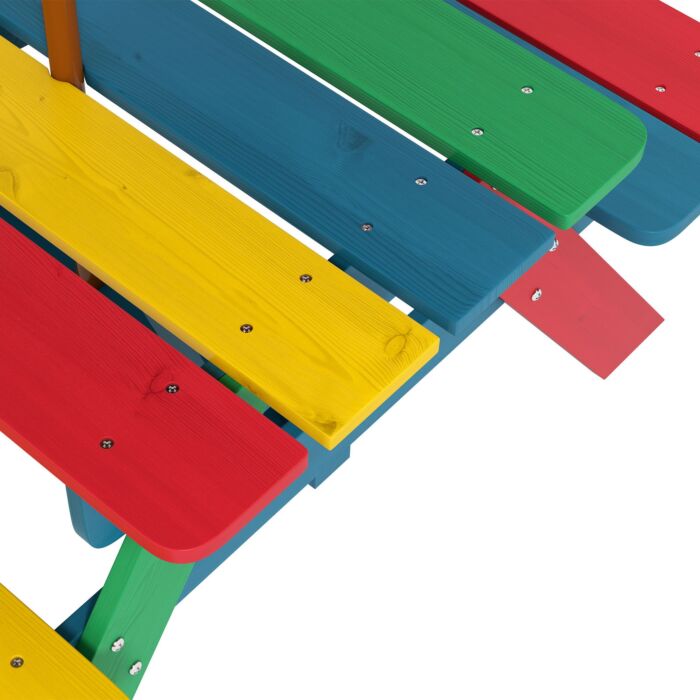 Outsunny Wooden Kids Table And Chair Set With Removable Parasol, For Ages 3-6 Years - Multicoloured