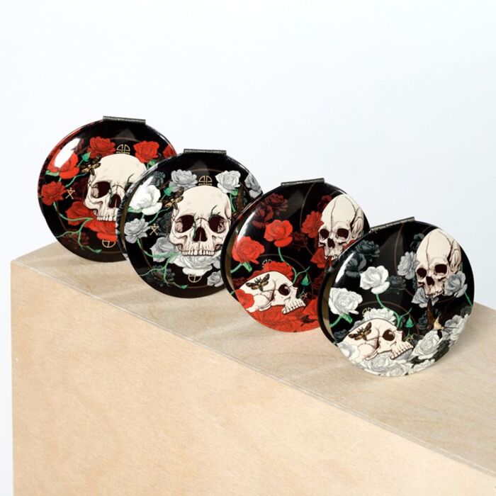 Compact Mirror - Skulls And Roses