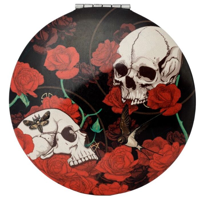 Compact Mirror - Skulls And Roses