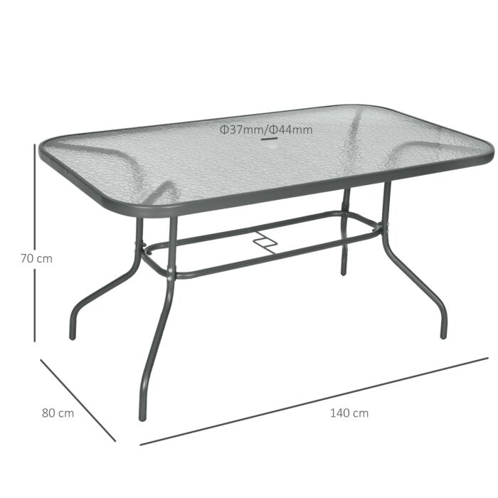 Outsunny Aquatex Glass Garden Table Curved Metal Frame W/ Parasol Hole 4 Legs Outdoor Dining Sturdy Balcony Friends Family Tempered Grey
