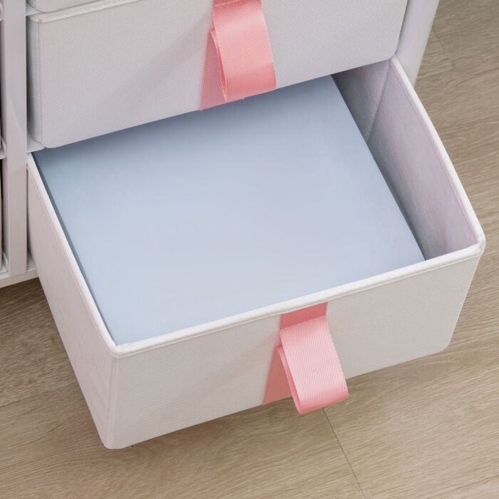 Homcom Chest Of Drawers, Cloth Organizer Unit With 6 Fabric Drawers, Metal Frame And Wooden Top, Storage Cabinet For Kids Room, Pink