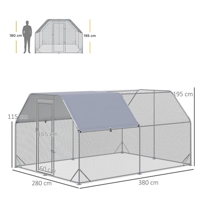 Pawhut Chicken Run With Roof, Walk In Chicken Coop Run Cage For 10-12 Chickens, Hen House Duck Pen Outdoor, 380x280x195 Cm