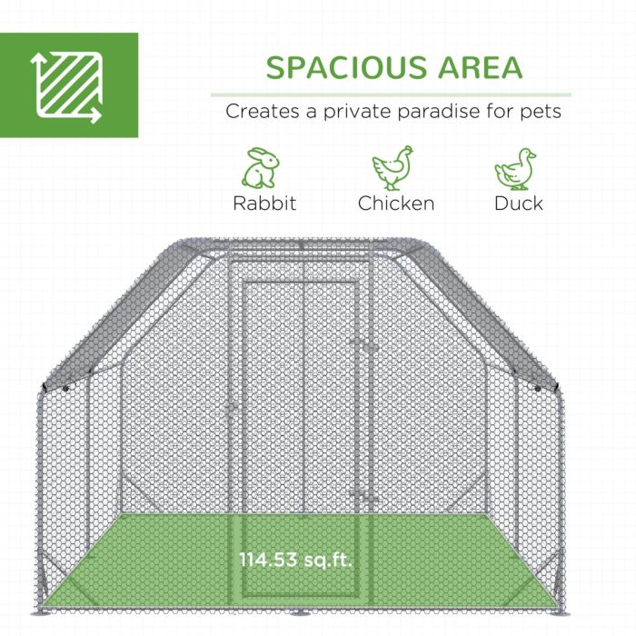 Pawhut Chicken Run With Roof, Walk In Chicken Coop Run Cage For 10-12 Chickens, Hen House Duck Pen Outdoor, 380x280x195 Cm