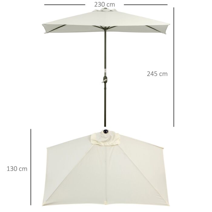 Outsunny Balcony Half Parasol Semi Round Umbrella Patio Crank Handle (2.3m, Beige)- No Base Included