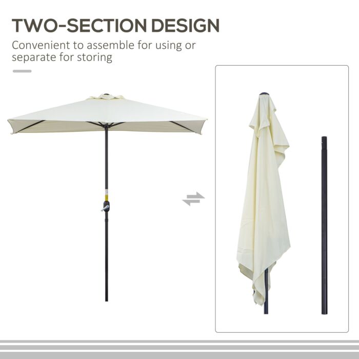 Outsunny Balcony Half Parasol Semi Round Umbrella Patio Crank Handle (2.3m, Beige)- No Base Included